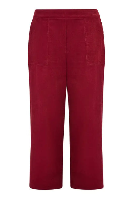 Yumi Burgundy Cord Cropped Wide Leg Trousers with Pockets