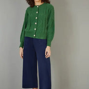 Yumi Navy Cord Cropped Wide Leg Trousers with Pockets