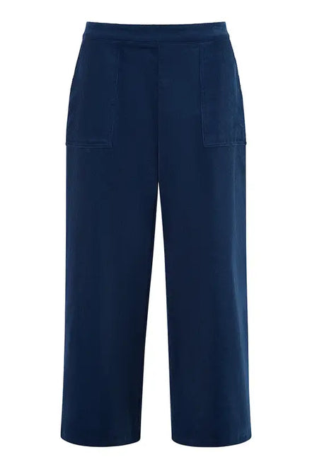 Yumi Navy Cord Cropped Wide Leg Trousers with Pockets