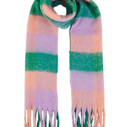 Yumi Purple and Green Check Fluffy Scarf