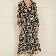 Yumi Brown Animal Swirl Midi Wrap Dress