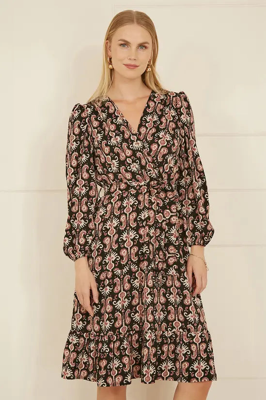 Yumi Black Ikat Long Sleeve Skater Dress