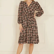 Yumi Black Ikat Long Sleeve Skater Dress