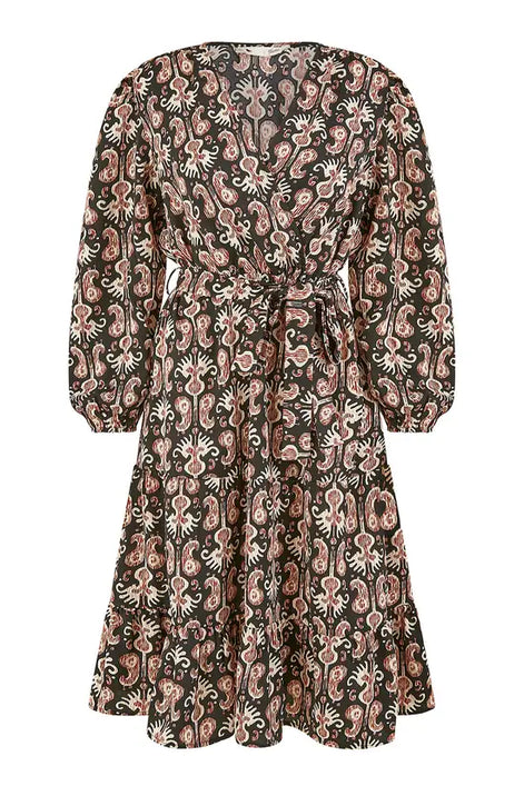 Yumi Black Ikat Long Sleeve Skater Dress
