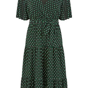 Yumi Black Dot Print Mesh Stretch Midi Skater Dress