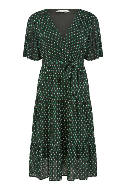 Yumi Black Dot Print Mesh Stretch Midi Skater Dress