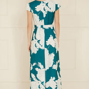 Yumi Green Blossom Print Wrap Midi with Dipped Hem