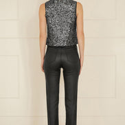 Yumi Black Sequin Tie Front Waistcoat