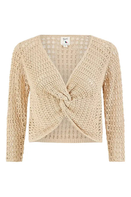 Yumi Beige Cotton Crochet Knitted Top