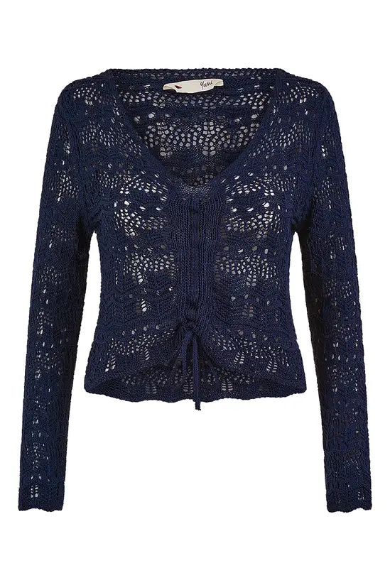 Yumi Navy Crochet Top with Front Ruching