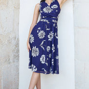 Yumi Navy Floral Print Stretch Mesh Dress with Pockets