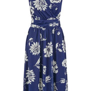 Yumi Navy Floral Print Stretch Mesh Dress with Pockets