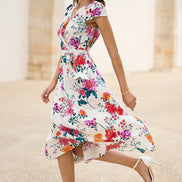 Yumi Ivory Flower Print Wrap Midi Dress