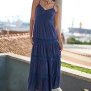 Yumi Navy Lace Tiered Strappy Maxi Dress