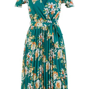 Yumi Green Floral Pleated Wrap Dress