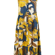Yumi Navy Cotton Leaf Midi Sleeveless Shirt Dress