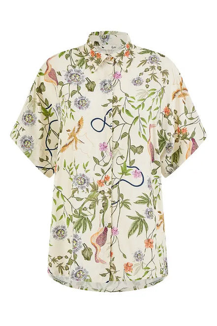 Yumi Beige Relaxed Fit Shirt with Botanical Print