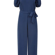 Yumi Navy Square Neck Puff Sleeve Culotte Jumpsuit