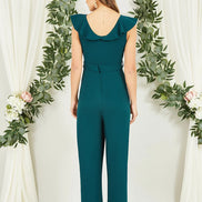 Yumi Green Jumpsuit with Gold Buckle and Frill Detail