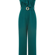 Yumi Green Jumpsuit with Gold Buckle and Frill Detail