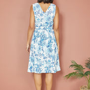 Yumi Blue Floral Wrap Over Skater Dress