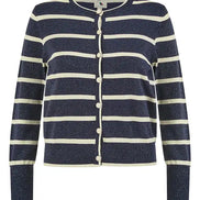 Yumi Navy Striped Sparkle Knitted Cardigan