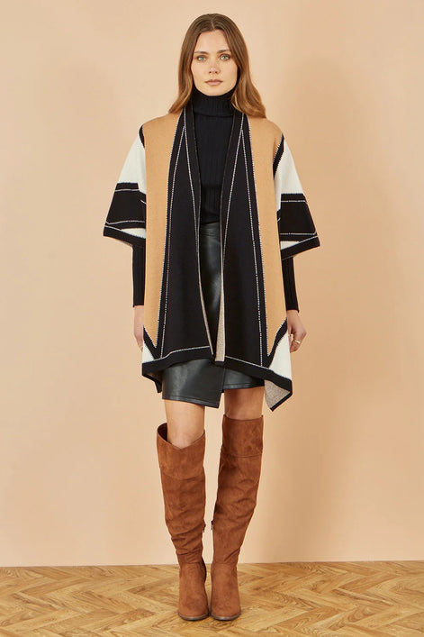 Yumi Brown Colour Block Cape