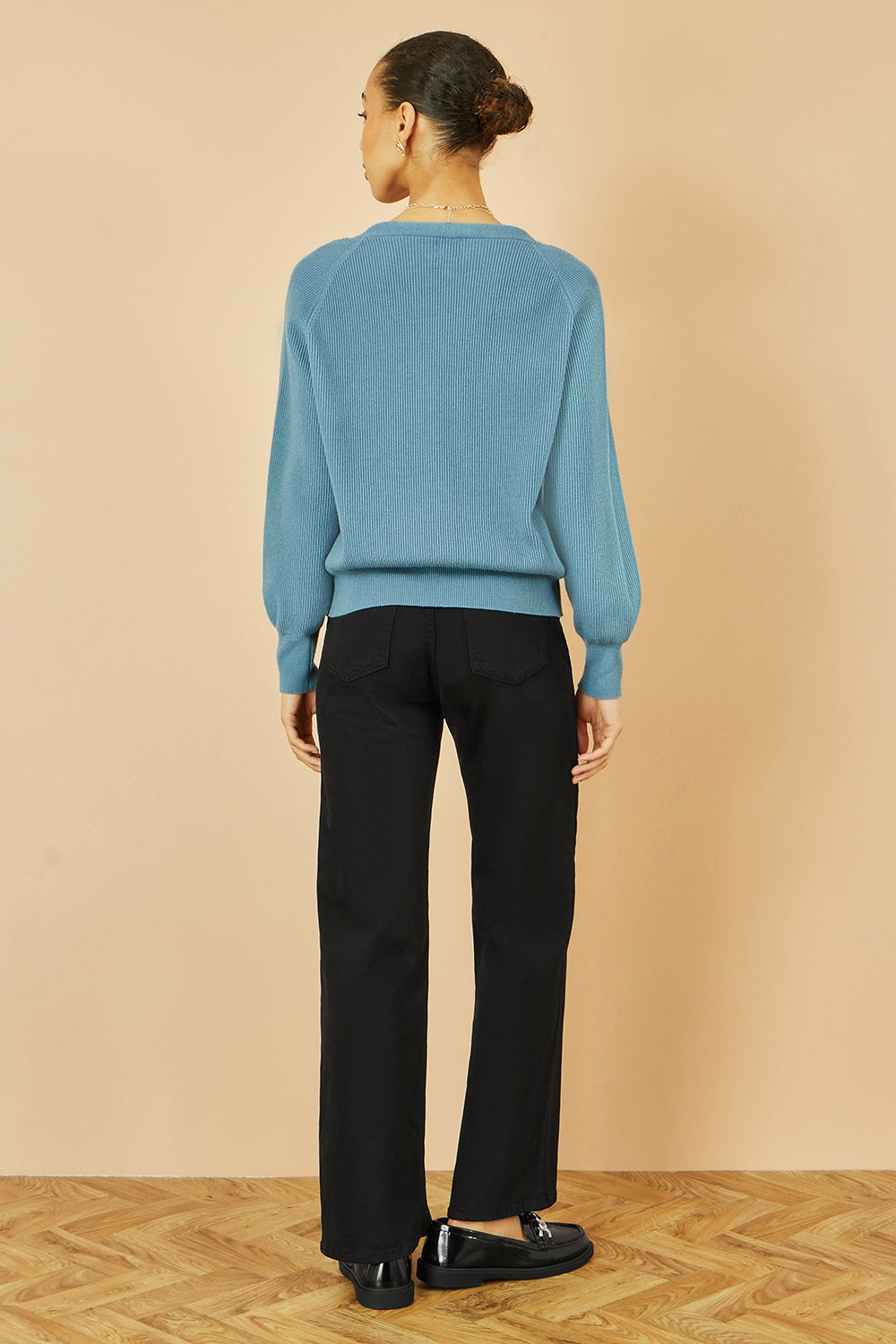 Yumi Blue Relaxed Fit Cardigan with Stitch Detail