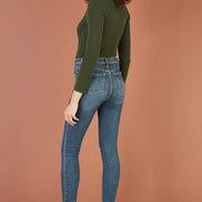 Yumi Green Ribbed Knit Roll Neck Jumper