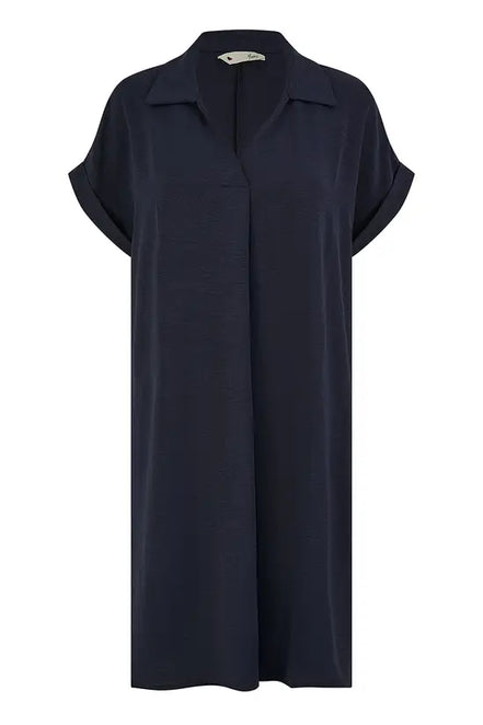 Yumi Navy Relaxed Fit Collared Tunic Dress
