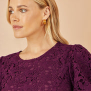 Yumi Burgundy Lace Midi Skater Dress