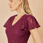 Yumi Burgundy Lace Midi Skater Dress