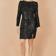 Yumi Black Sequin Long Sleeve Fitted Dress