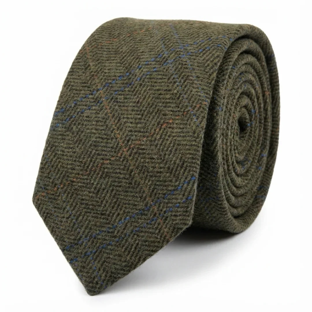 Men's Wool Blend Herringbone Plaid Tweed Tie