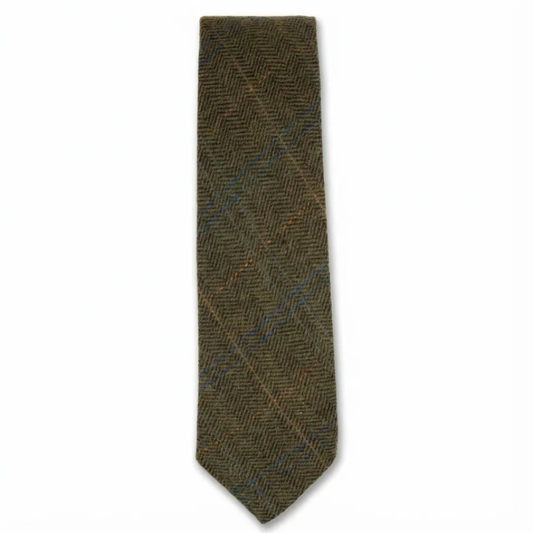 Men's Wool Blend Herringbone Plaid Tweed Tie
