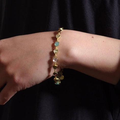 Gold Sara Mixed Gemstone Bracelet Pariba Onyx, Smoky Quartz & Rose Quartz
