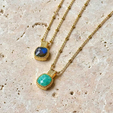 Tetra Square Gemstone Pendant with Labradorite