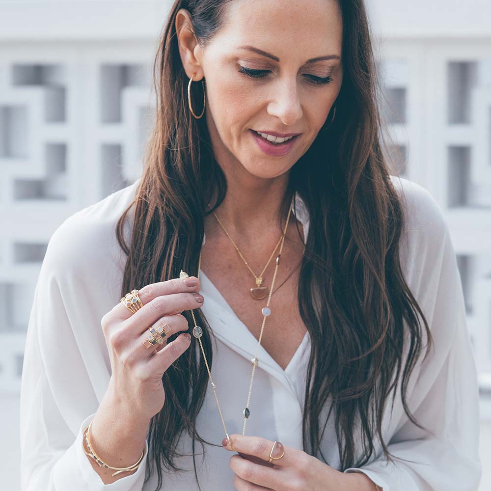 Penelope Multi-Stone Necklace Silver: Pariba Onyx, Labradorite & Moonstone