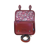 Floral Lined Leather Midi Satchel - Oxblood
