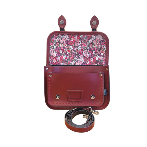 Floral Lined Leather Midi Satchel - Oxblood