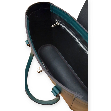 Leather Mini Twist Lock Shopper Bag - Pine