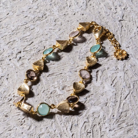 Gold Sara Mixed Gemstone Bracelet Pariba Onyx, Smoky Quartz & Rose Quartz