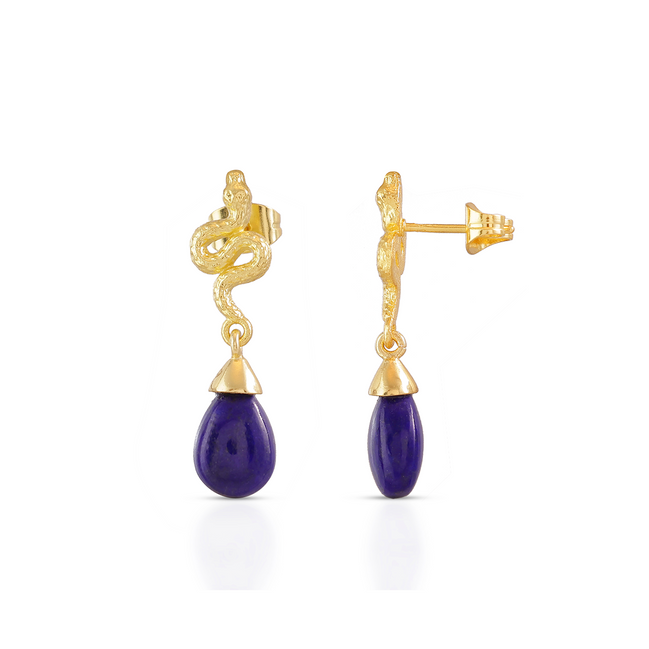 Medusa Small Gemstone Drop Earrings Lapis