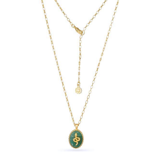 Medusa Gemstone and Snake Motif Pendant: Amazonite