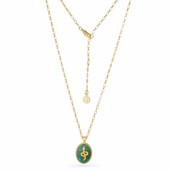 Medusa Gemstone and Snake Motif Pendant: Amazonite