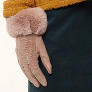 Louche Emer Faux Suede And Fur Cuffed Touch Screen Gloves - Stone