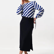 Timo Satin Back Crepe Sustainable Midi Skirt - Navy