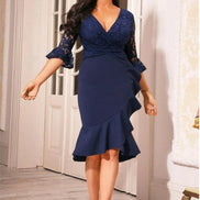Tia Navy Lace Top Midi Dress