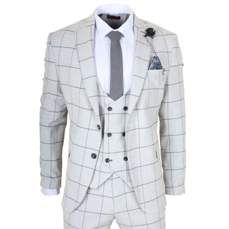 TP-33 - Men's 3 Piece Tailored Fit Grey Plaid Check Suit