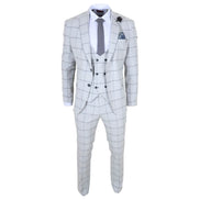 TP-33 - Men's 3 Piece Tailored Fit Grey Plaid Check Suit